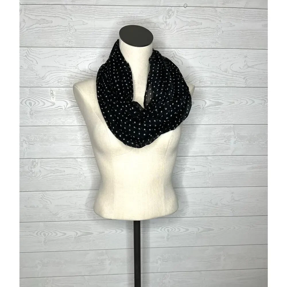 Black & white polka dot semi-sheer infinity scarf